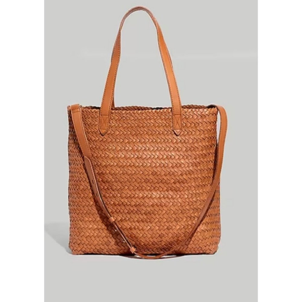 Madewell Woven Leather Tote in Cognac Brown
